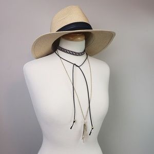 Embroidered Black Choker & Crystal Necklace NWT